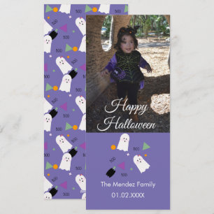 Cute Ghost Pumpkin Confetti Orange Photo Card