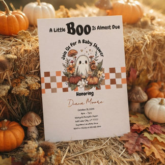 Cute Ghost & Pumpkin Fall Halloween Baby Shower Invitation