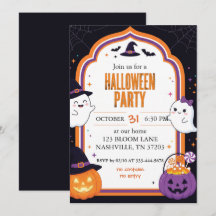 Cute Ghost Pumpkin Framed Halloween Party Invite