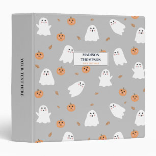 Cute Ghost & Pumpkin Gray Halloween Pattern 3 Ring Binder