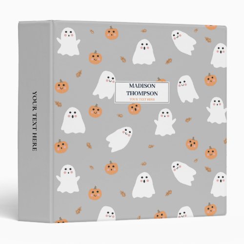 Cute Ghost  Pumpkin Gray Halloween Pattern 3 Ring Binder
