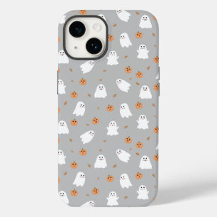Cute Ghost & Pumpkin Gray Halloween Pattern Case-Mate iPhone 14 Case