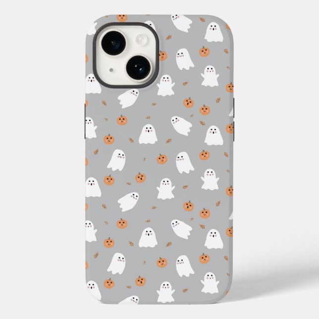 Cute Ghost & Pumpkin Gray Halloween Pattern Case-Mate iPhone Case (Back)