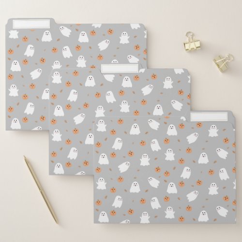Cute Ghost  Pumpkin Gray Halloween Pattern File Folder