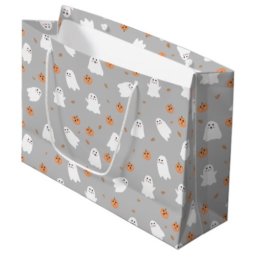 Cute Ghost  Pumpkin Gray Halloween Pattern Large Gift Bag