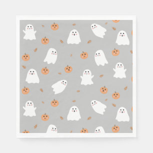 Cute Ghost & Pumpkin Gray Halloween Pattern Napkins