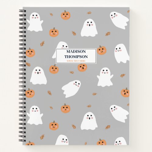 Cute Ghost  Pumpkin Gray Halloween Pattern Notebook