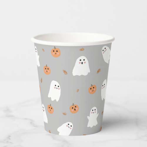Cute Ghost  Pumpkin Gray Halloween Pattern Paper Cups