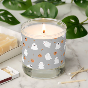 Cute Ghost & Pumpkin Gray Halloween Pattern Scented Candle