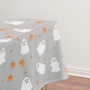 Cute Ghost & Pumpkin Gray Halloween Pattern Tablecloth