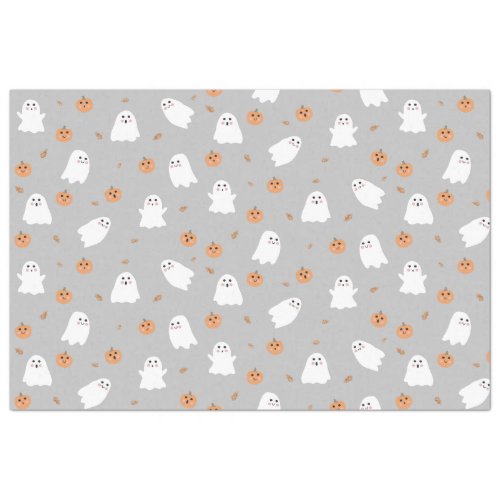 Cute Ghost  Pumpkin Gray Halloween Pattern Tissue Paper