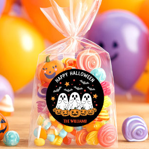 Cute Ghost & Pumpkin Halloween Classic Round Sticker