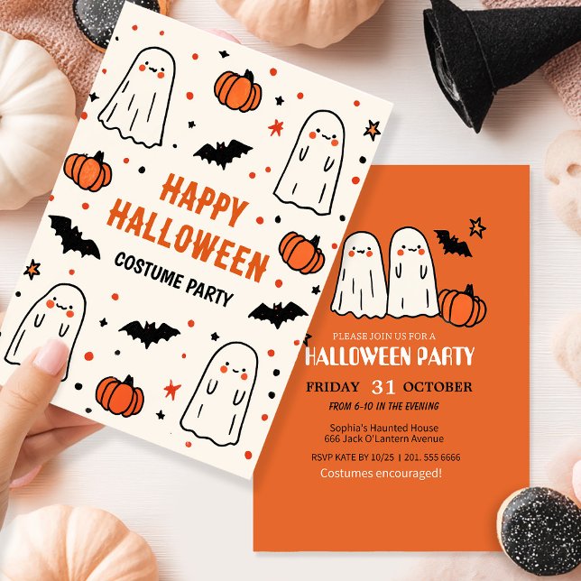 Cute Ghost & Pumpkin Halloween Invitation (Creator Uploaded)