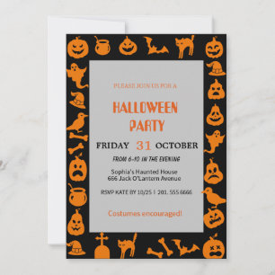 Cute Ghost & Pumpkin Halloween Invitation