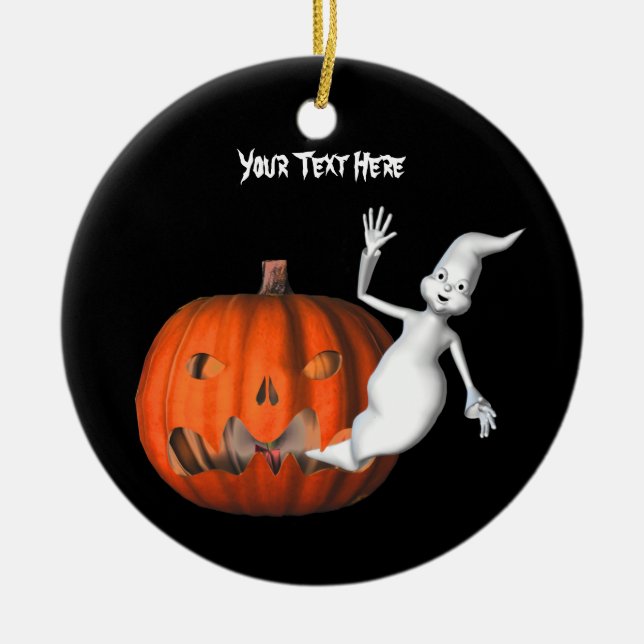 Cute Ghost Pumpkin Halloween Ornament (Front)