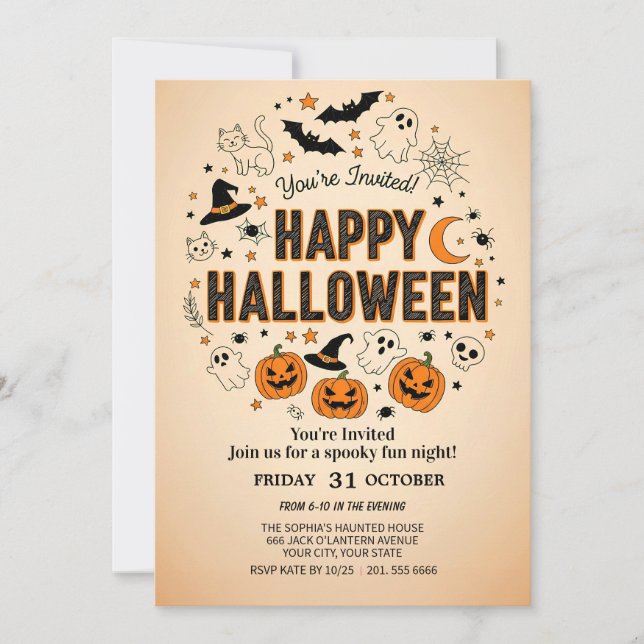 cute ghost & pumpkin halloween party Invitation (Front)