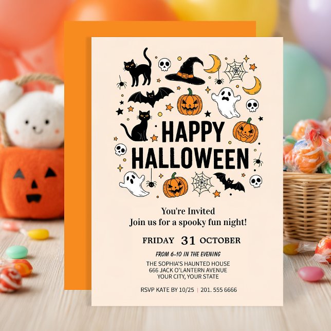 Cute Ghost & Pumpkin Halloween Party Invitation (Creator Uploaded)
