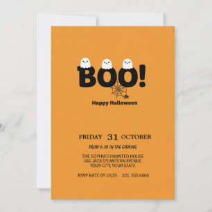 Cute Ghost & Pumpkin Halloween Party Invite