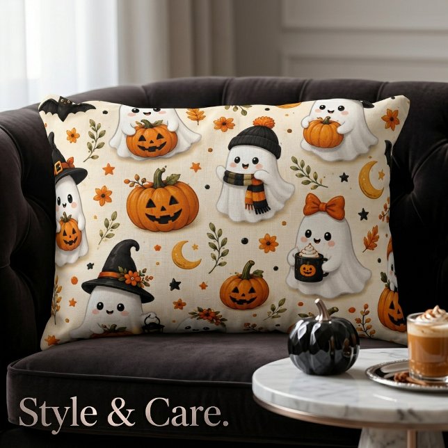 Cute Ghost & Pumpkin Halloween Pattern Accent Pillow (Cute Ghost & Pumpkin Halloween Pattern Accent Pillow)