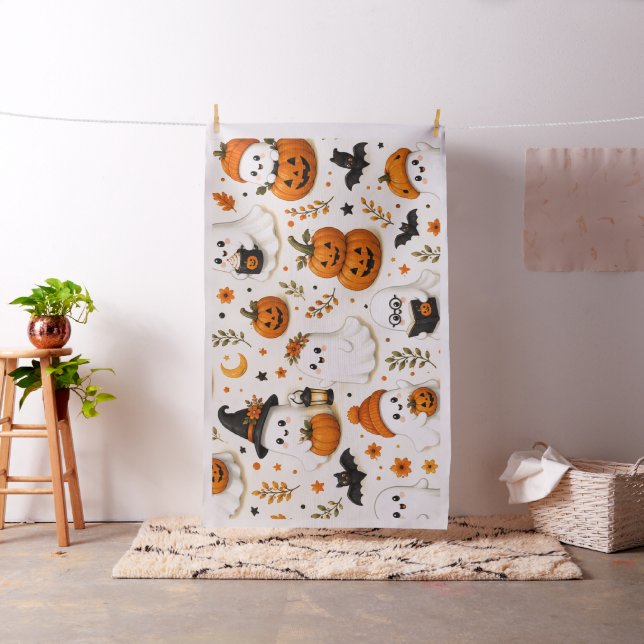 Cute Ghost & Pumpkin Halloween Pattern Fabric (In Situ)