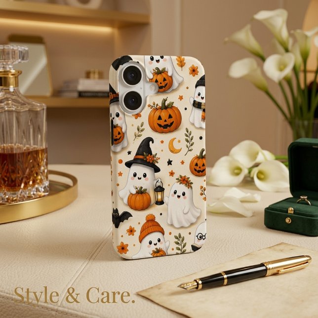 Cute Ghost & Pumpkin Halloween Pattern iPhone Case (Cute Ghost & Pumpkin Halloween Pattern iPhone 16 Case)