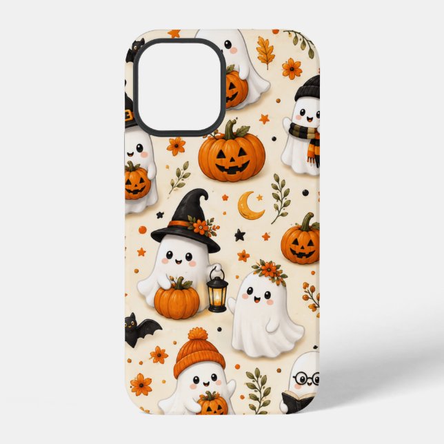 Cute Ghost & Pumpkin Halloween Pattern iPhone Case (Back)