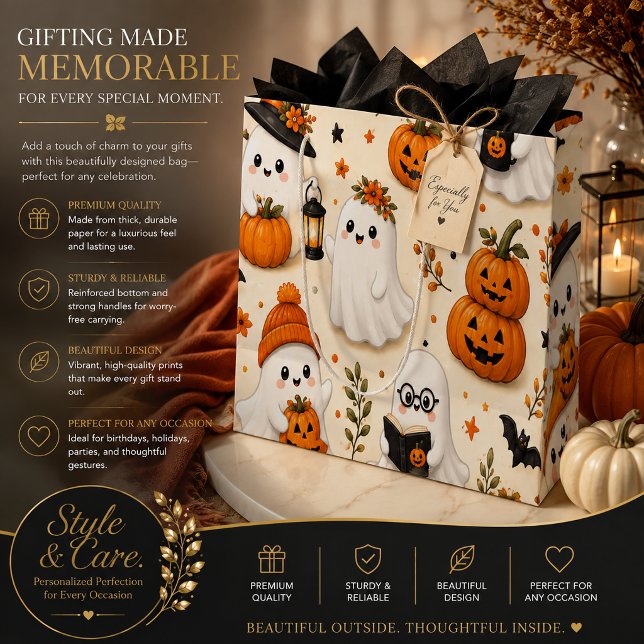 Cute Ghost & Pumpkin Halloween Pattern Large Gift Bag (Cute Ghost & Pumpkin Halloween Pattern Large Gift Bag)