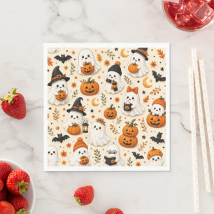 Cute Ghost & Pumpkin Halloween Pattern Paper Napkins