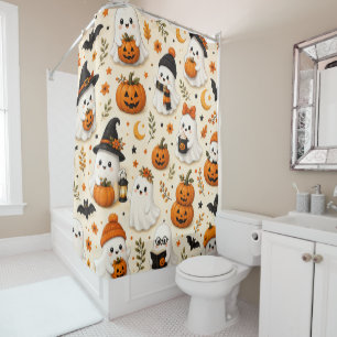 Cute Ghost & Pumpkin Halloween Pattern Shower Curtain