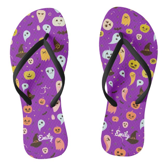 Cute ghost Pumpkin Halloween Personalized  Flip Flops (Footbed)