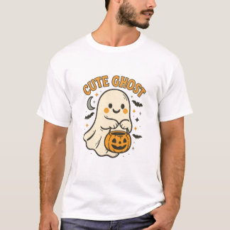 Cute Ghost Pumpkin Halloween Retro Art T-Shirt