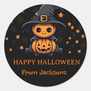 Cute Ghost Pumpkin Happy Halloween Personalized Classic Round Sticker