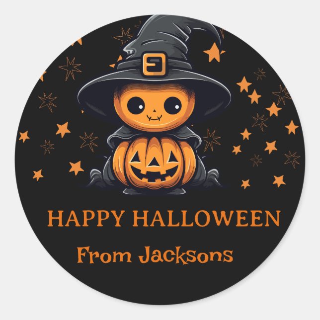 Cute Ghost Pumpkin Happy Halloween Personalized Classic Round Sticker (Front)