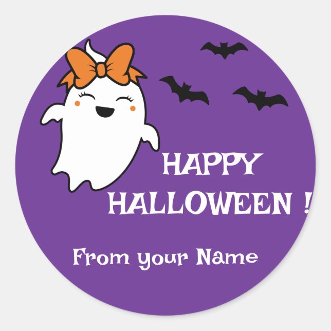 Cute Ghost Pumpkin Happy Halloween Personalized Classic Round Sticker (Front)