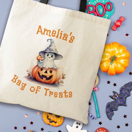 Cute Ghost Pumpkin Kids Halloween Trick or Treat Tote Bag