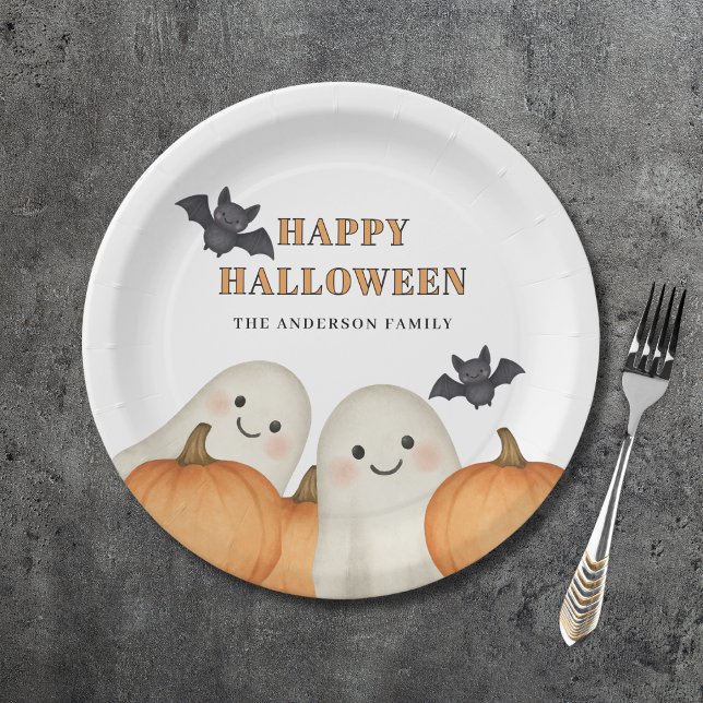 Cute Ghost Pumpkin Personalized Halloween Party  Paper Plates (Creator Uploaded)