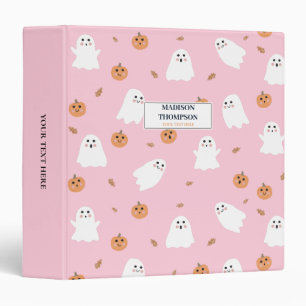 Cute Ghost & Pumpkin Pink Halloween Pattern 3 Ring Binder