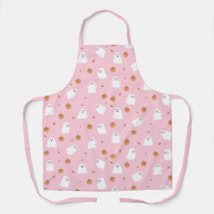 Cute Ghost & Pumpkin Pink Halloween Pattern Apron