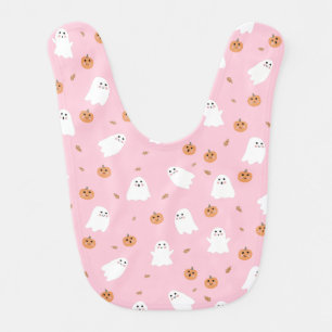 Cute Ghost & Pumpkin Pink Halloween Pattern Baby Bib