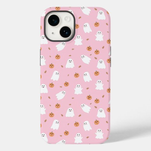 Cute Ghost  Pumpkin Pink Halloween Pattern Case_Mate iPhone 14 Case