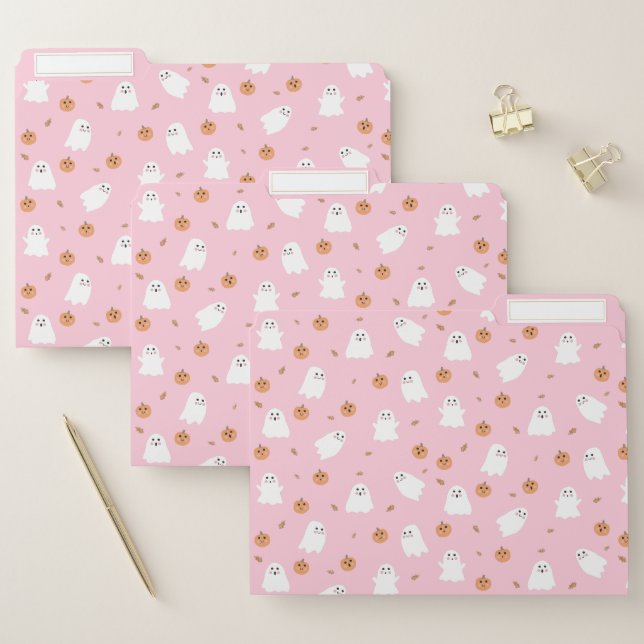 Cute Ghost & Pumpkin Pink Halloween Pattern File Folder (Set)