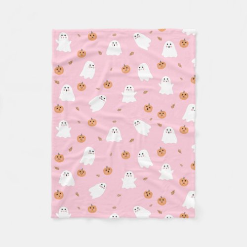 Cute Ghost  Pumpkin Pink Halloween Pattern Fleece Blanket