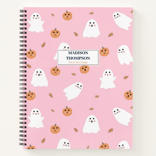 Cute Ghost  Pumpkin Pink Halloween Pattern Notebook
