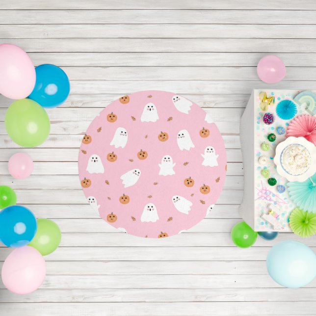 Cute Ghost & Pumpkin Pink Halloween Pattern Outdoor Rug (Insitu (Birthday))