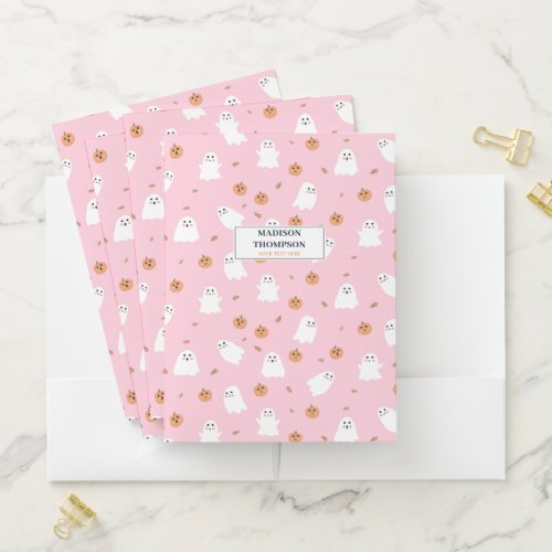 Cute Ghost  Pumpkin Pink Halloween Pattern Pocket Folder