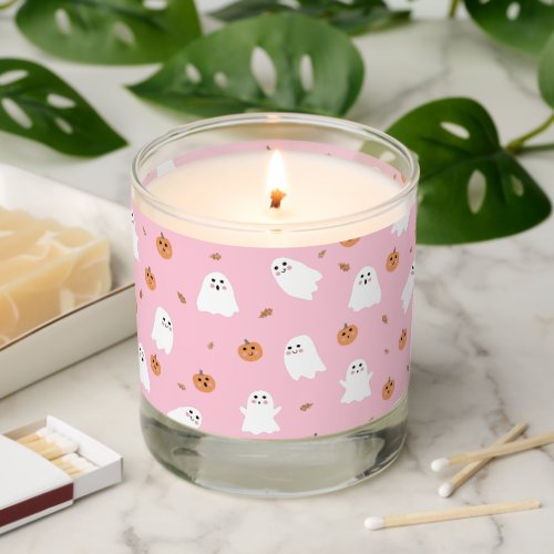 Cute Ghost  Pumpkin Pink Halloween Pattern Scented Candle