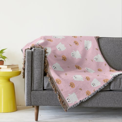 Cute Ghost  Pumpkin Pink Halloween Pattern Throw Blanket