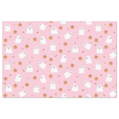 Cute Ghost  Pumpkin Pink Halloween Pattern Tissue Paper