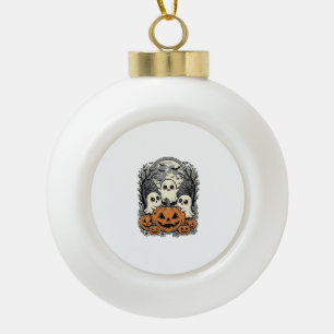 Cute Ghost Pumpkin Shirt Vintage Engraving Hallowe Ceramic Ball Christmas Ornament