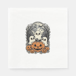 Cute Ghost Pumpkin Shirt Vintage Engraving Hallowe Napkins